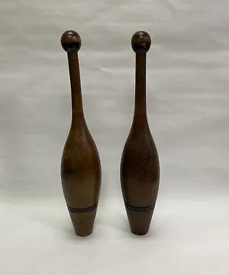 Pair Of Antique Wooden Clubs Exercise Pins Juggling Circus Weights • $95