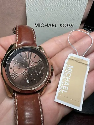 Michael Kors MK 5630 Chronograph Watch Gold Brown Leather Band 43 Mm Preowned • $69