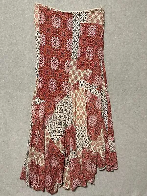 Lola P  Maxi Skirt Size L Flowy Elastic Pull On Waist Asymmetrical Boho Festival • $16.99