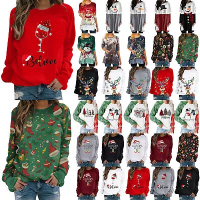 Ladies Christmas Xmas Fancy Dress Print Pullover Sweatshirt Jumper T-Shirt Tee • $17.47