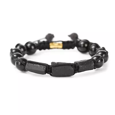 Handmade Black Tourmaline 3 Pc Black Onyx Adjustable Bead Bracelet Men's Women's • $14.99