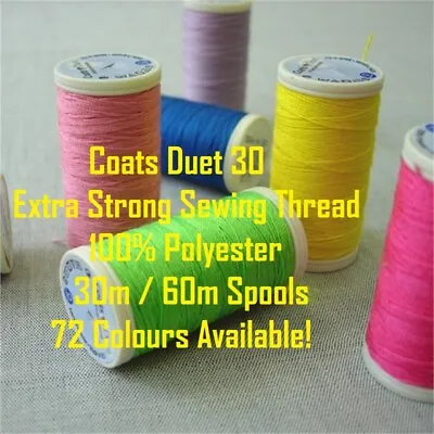 Coats Duet 30 - Polyester - Extra Strong Sewing Thread - 30m / 60m - 72 Colours • £2.89