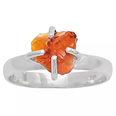 Natural Mandarin Citrine Rough 925 Sterling Silver Ring S.7 Jewelry R-1052 • $9.99