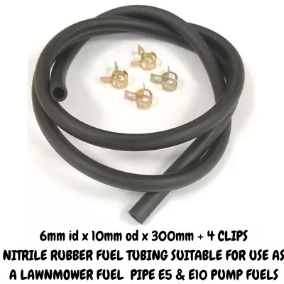 Lawnmower Petrol Pipe Fuel Line 6mm X 10mm X 300mm Long + 4 Clips • £4.99