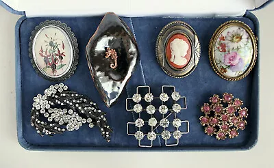 Jewellery Job Lot Vintage Brooches X 7 Limoges T L  Mott Diamante Enamel Vgc • £17