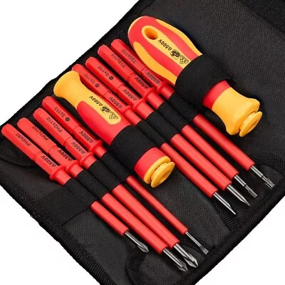 10x VDE Insulated Electrician Interchangeable Head Screwdriver Set & Pouch UK • £12.82