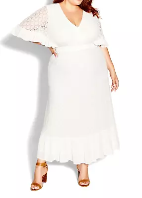 NEW City Chic Ladies Sexy Ivory Lace Holland Maxi Dress Plus Size M 18 #K21 • $56.95