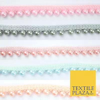 £2.75 • Buy Coloured 7mm Pearl Ball Moti Beaded Ribbon Trim Border Indian Lace - 1.5cm Wide
