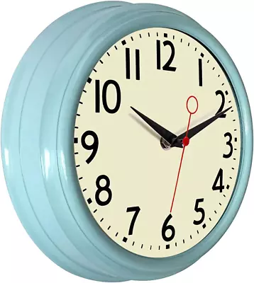 Lumuasky Retro Wall Clock 9.5 Inch Blue Kitchen 50's Vintage Design Round Silent • $26.89