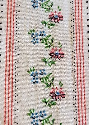 Antique French Lisere Ticking Cotton Pink  Stripes Floral Fabric 27x73  2 Yards  • $50