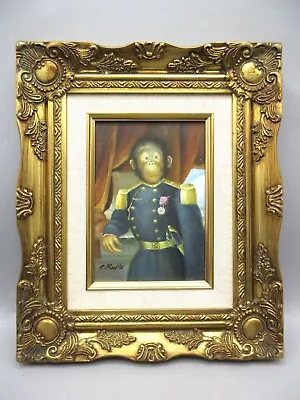 VTG R Mario Painting Chimp In Military Uniform Oil On Wood Board • $275