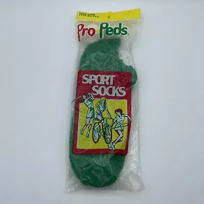 Vtg Pro Peds Pom Sport Socks Green Size 8.5-11 Orlon Nylon Stretch White Pom • $22