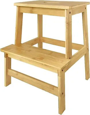 £26.99 • Buy Natural Bamboo Wooden 2 Step Stool For Adults And Kids - Versatile & Sturdy