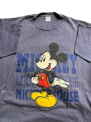 Vintage Disney Mickey Mouse  T-Shirt Men XL Blue Velva Sheen Made In USA • $26.99