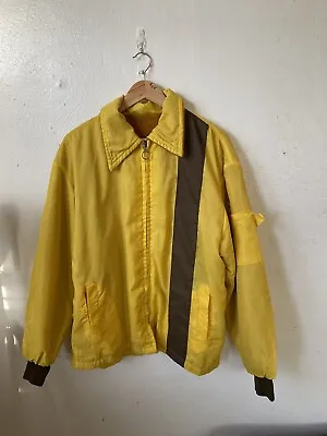 Vintage 70s Jacket S Blue Yellow White Vertical Stripe MOD • $120