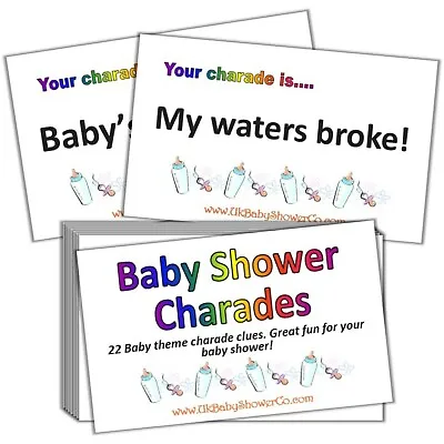 CHARADES - Baby Shower Party Game - Boy Blue Girl Pink Neutral Rainbow Unisex • £3.99