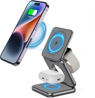 KUXIU X40 3-In-1 Foldable Magnetic Wireless IPhone 15 IWatch 9 Charger &Stand • £51.99