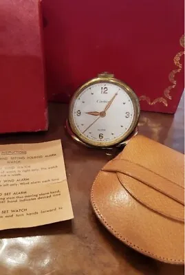 Cartier Vintage 8 Day Alarm Travel Desk Table Swiss Mvmt Brass Clock With Box • $2795.51