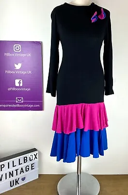 80s Yvan & Marzia Of Paris Ra Ra Dress Size 38/ U.K. 10 Wool Blend Colour Block • £74.80