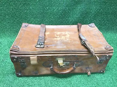 VTG Antique Full Grain Belting Leather Distressed Car Trunk Suitcase Bag Patina • $193.43