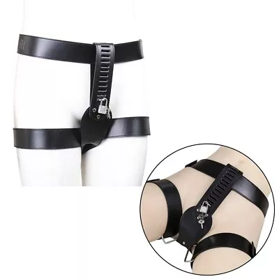 PU Leather Penis Bondage Pants Male Chastity Belt Device Harness Underwear Lock • £23.06