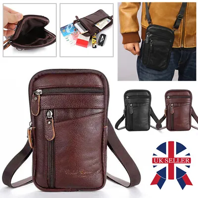 Men Leather Phone Pouch Belt Bag Shoulder Crossbody Christmas Gift Waist Pack UK • £7.49