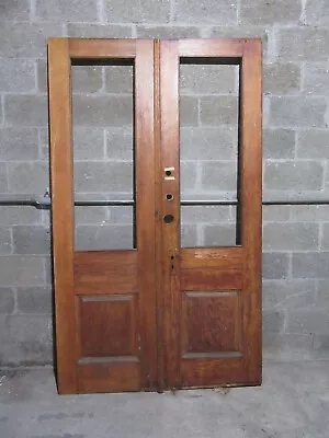 ~ ANTIQUE OAK DOUBLE ENTRANCE FRENCH DOORS ~ 50 X 84 ~ ARCHITECTURAL SALVAGE • $850