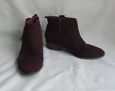 Indigo Collection Ankle Boots Size 5 Plum Faux Suede Side Zip & Tassels 3cm Heel • £14.99