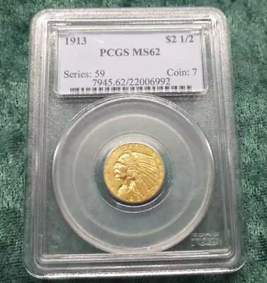 1913 PCGS MS62 $2.50 GOLD Indian Head Quarter Eagle USA Gold $2-1/2 Coin • $911.95