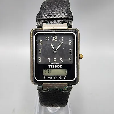 Tissot Two Timer Watch Men Gray Case Analog Digital Alarm Chrono 27mm New Batt • $74.99