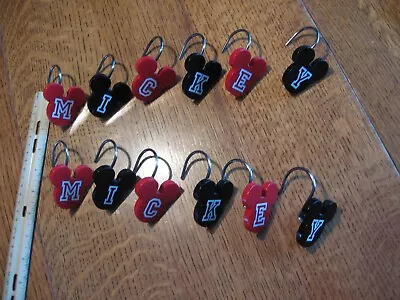 12 Mickey Mouse Shower Curtain Hooks Hangers M-I-C-K-E-Y Red & Black Disney • $9.99