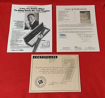 Baseball Hof Mickey Mantle Signed Certificate Authentic Jsa Hologram Autograph • $275