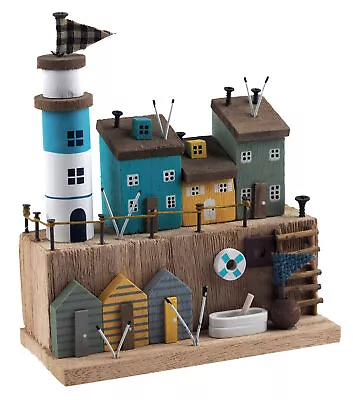 Nautical Seaside Village Houses Wooden Ornament • £16.99