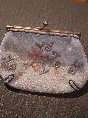 Vintage Beaded Small Coin Purse Hand Made In France Beautiful Ball Snap • $15