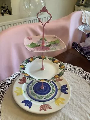 Vintage Plate 3 Tier Cake Stand Unique Bespoke Afternoon Tea Cake Stand 35cm H • £3.99