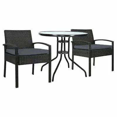 $236.85 • Buy Gardeon Outdoor Furniture Dining Chairs Wicker Garden Patio Cushion Black 3PCS