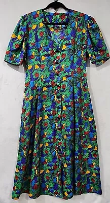 Vintage Handmade Womens Dress Size 12/14 Bright Florals Long Short Sleeves (3197 • $35.95