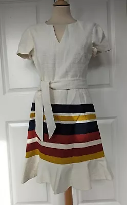 Karen Millen Ivpry Stripe Hem Belted Fit And Flare Dress 12 Excellent Condition • £29.99