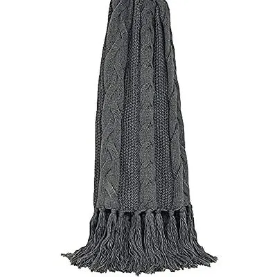 Riva Paoletti Santana Throw - Graphite Grey - Cable Knit Fabric • £15.99