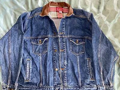 Vintage 90's Marlboro Country Store Leather Collar Denim Trucker Jacket - Large • $22