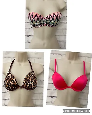 Victoria’s Secret PINK Lot Of 3 -size 32B The Flirt Bikini Top 2 Bras Plunge • $20.59