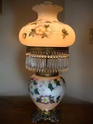 Vintage Large GWTW Lamp Hand Painted Dogwood Blossoms 29  Tall W/ 44 Prisms • $249