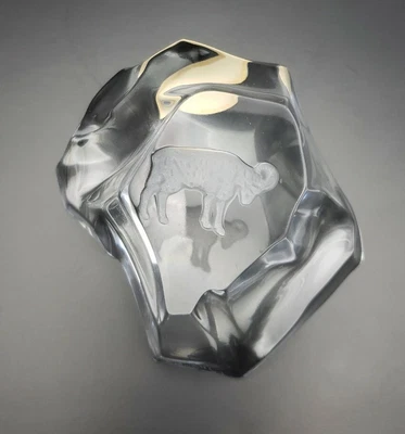 $19.99 • Buy Val St Lambert Crystal Glass Paperweight With Etched Ram Original Sticker Signed