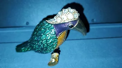 Jeweled Trinket Hinged Box Jeweled Toucan Bird On Branch Green Nice • $25.99