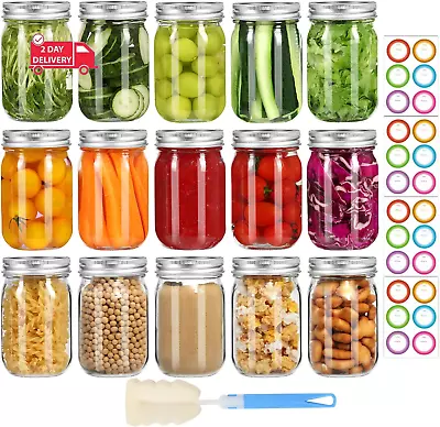 Mason Jars 16 Oz With Lids And Bands 15 Pack Regular Mouth Canning Jars Clear • $45.63