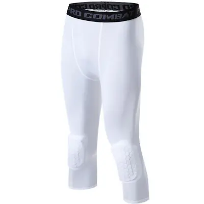 Men's Basketball Sports Tight Pants 3/4 Compression Workout Leggings Knee Pads • $14.49
