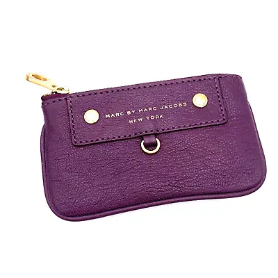 $52 • Buy Marc By Marc Jacobs Preppy Leather Key Pouch Purple Sheepskin Golden Zip Top