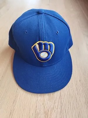 New Era 59fifty MLB Milwaukee Brewers Throwback Logo Royal Blue Hat Used 7 1/2 • $12