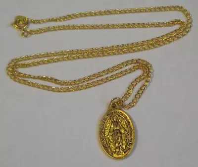 Religious Gold Tone Miraculous Virgin Mary Pendant Medal Chain Necklace • $12