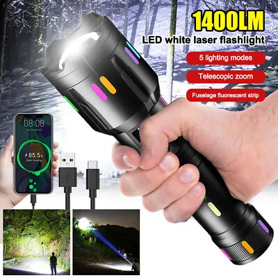 HighLumen Flashlight  Police Super Bright Torch Zoomable 1000m Lamp USB • $27.99